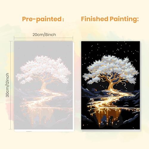 MXJSUA White Tree Framed Paint by Numbers for Adults Beginners, Easy Adults' Paint-by-Number Kits on Canvas with Easel, Acrylic Number Painting Crafts Gifts for Home Decor, 8x12 inch - Image 3