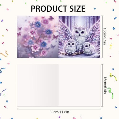 6 Pack Diamond Art Greeting Card Kits with Envelopes, Special Shaped Diamond Painting Cards, DIY Rhinestone Diamond Art Cards for Birthday Christmas Mother Day (Owl Mother and Owlet, 30x15cm) - Image 3