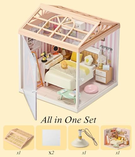 Cozy Bedroom DIY Miniature House Kit with Roof & LED Light, Stackable & Connectable Dollhouse Kit with Dustproof Door, Creative DIY Crafts Building Toy Gift for Adults Teens - Image 5