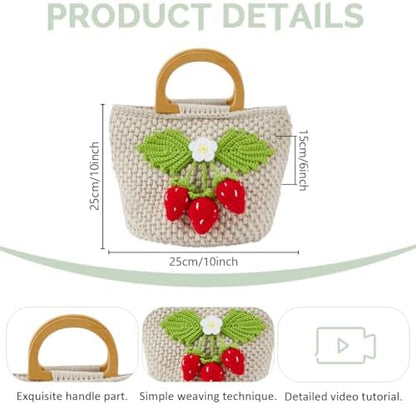 FREEBLOSS Crochet Bag Kit for Beginners Strawberry Crochet Bag Set Handbag Crocheting Kit with Step-by-Step Video Tutorials for Adult Beginners Crafts Projects - Image 3