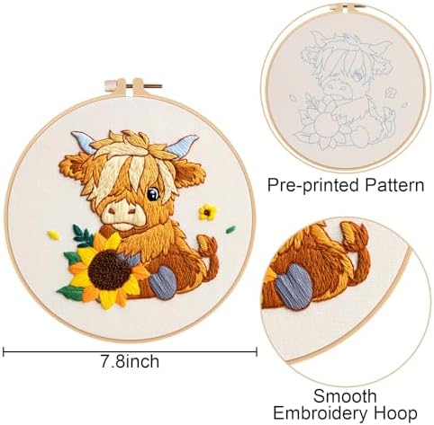 Nuberlic 3 Pack Embroidery Kit for Beginners, Highland Cow Embroidery Kits - Image 5