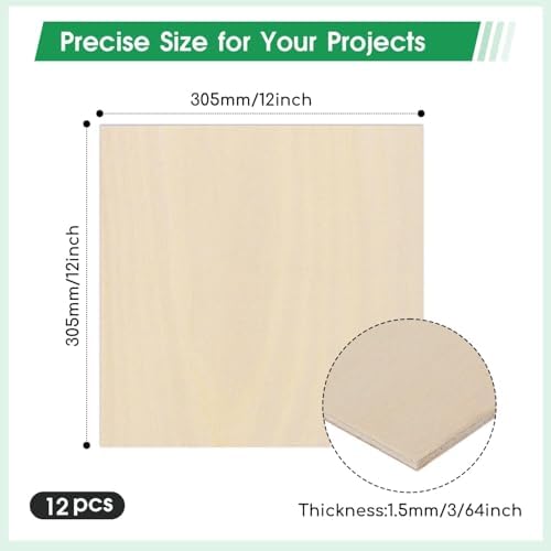 12 Pack Basswood Sheets 12"×12"×3/64" Unfinished Plywood Sheet - Image 2