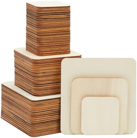 Bright Creations 70 Pack Unfinished Wood Squares for Crafts, Wood Burning, Engraving (3 Sizes, 2", 3", 4") - Wooden Pieces for Crafts by BrightCreations