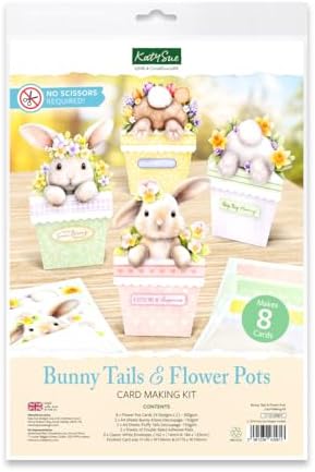 Katy Sue Bunny Tails & Flower Pots Card Making Kit – Make 8 Freestanding 3D Easter Bunny Cards – Includes Decoupage, Envelopes & Foam Pads – UK Made Papercraft Kit by KatySue