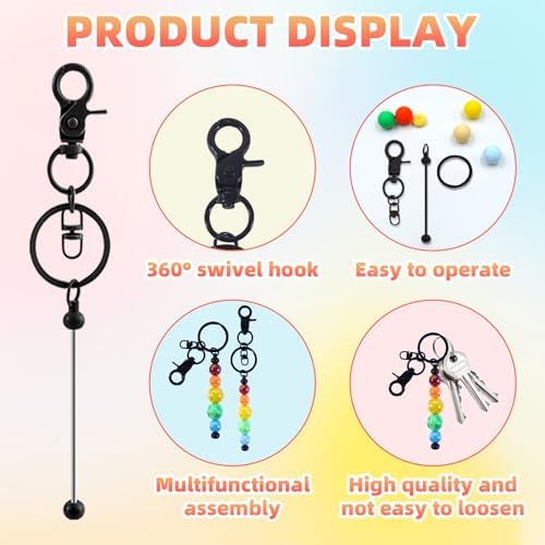 48 Pcs Beadable Keychains Bars bulk - 24 Black DIY Metal Beaded Keychain Making Kit + 24 Bags Included, Bead Keychain Supplies,Blank Key Chain, Perfect for Women, Men, Mother's Day, Birthday Gift - Image 3
