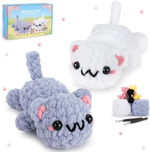 2PCS Kitty Crochet Kit for Beginners Cats Crochet Starter Kit for Adults by FightingtoAchieve