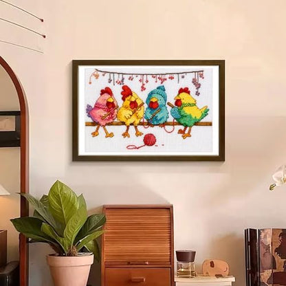 Zhenqing Charming Knitting Chickens Cross Stitch Kit for Beginners - 11CT Printed 12x20inch Aida Cloth, Threads & Needle Included (No Hoop/Scissors)(67427) - Image 2