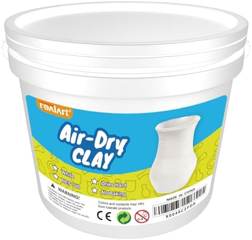 REALART Air Dry Clay for Adults (5lb Bucket White) Air Dry Clay Tools by REALART