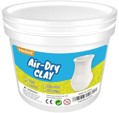 REALART Air Dry Clay for Adults (5lb Bucket White) Air Dry Clay Tools by REALART