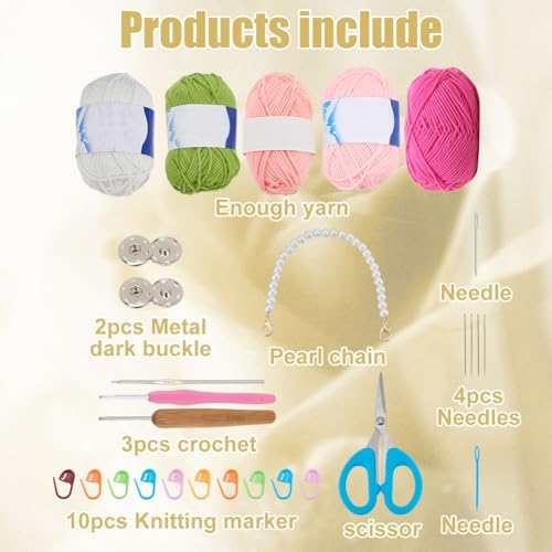 FREEBLOSS Rose Crochet Bag Kit with Video Tutorials Knitted Rose Handbag Crochet Kit for Beginners Adults Handmade Bags for Gift Adult Crafts Projects - Image 2