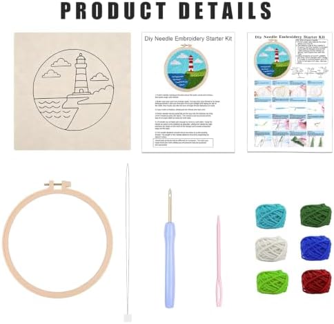DIY Punch Needle Kit for Beginners, All-in-One Embroidery Starter Set for Adults & Teens with Pre-Stamped Fabric, Soft Yarn & Adjustable 7.87IN Hoop for Wall Art & Home Decor Craft (Light House) - Image 4