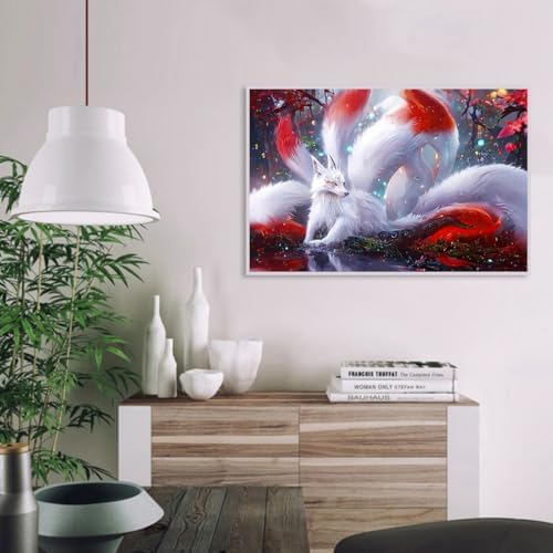 MaiMMaledy Paint by Numbers Kit for Adults Beginners Canvas Pictures with Framed Drawing Painting Acrylic Pigment with Wooden Triangle Easel Colorful Nine-Tailed Fox 8Wx12L inch - Image 6