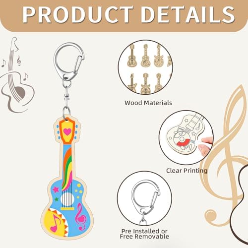 RattanView 24 Pcs Guitar Craft Keychains DIY Keychain, 12 Styles - Image 3