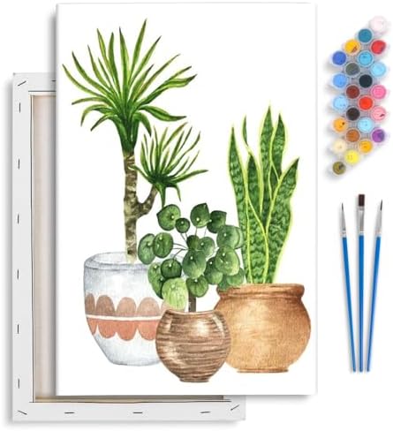 Yezavesu Framed Paint by Numbers Kit for Adults Beginner & Kids Ages 8-12, Easy Green Plant Paint by Numbers with Frame, DIY Number Painting for Adults Plants for Home Wall Decor Gift 8X 12 inch by Yezavesu