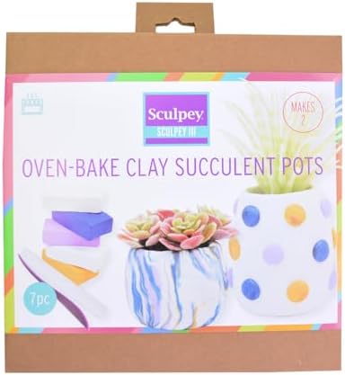 Sculpey III® Polymer Oven-Bake Clay Succulent Pot Kit, 7 Piece kit, for Adults and Teens, Non Toxic, 5 Colors of Clay, DIY Modeling Clay and Sculpting Tools by Sculpey