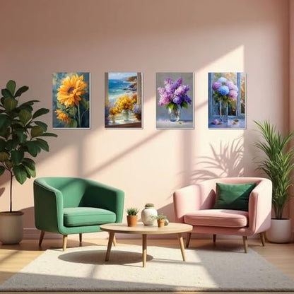 obterie 4 Pack Framed Paint by Numbers Kit for Adults Beginner Canvas Painting by Numbers for Adults Flowers Easy Adult Paint by Number Kits with Frame Floral Watercolor Painting by Number 8x12 Inch - Image 6