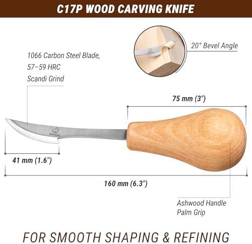 BeaverCraft Sloyd Chip Wood Carving Palm Chisel Knife C17P for Beginners and Professionals, Basswood Carving Unfinished Wooden Blank Set BW7 - Image 2