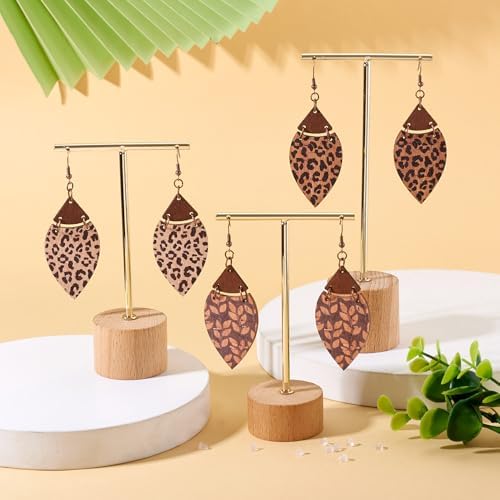 Elecrelive 3 Pairs Leopard Print Earrings Making Kits Brown Wooden Charms Leaf Pattern Wood Earring Blanks Oval Dangle Pendants with Jump Rings DIY Craft Jewelry - Image 3