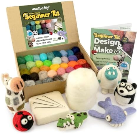 Woolbuddy Needle Felting Kit Beginner Set, 40 Colors, White Core Wool, Tool by Woolbuddy