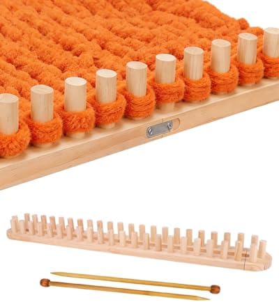 HAPPYER 66" Chunky Knitting Blanket Loom Kit – Large Wooden Loom for Chunky Yarn, Big Knit Blanket Making Machine for Beginners, Hand Weaving & Crochet Yarn Craft Set with Knitting Needles by Unknown