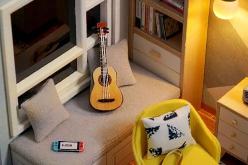 DIY Miniature Dollhouse Kits - Wooden Mini Model House with LED Lights, Tiny Furniture & Accessories – Craft Building Kits for Teens & Adults (Study Room) – Birthday Valentine's Gift - Image 4