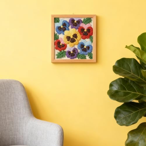 INFUNLY Colorful Pansy Punch Needle Kit 9.4x9.4 inches Punch Needle Embroidery Kits Flowers DIY Needles Stitching Kits for Beginners with Instruction Yarns Christmas Birthday Hanging Decor - Image 6