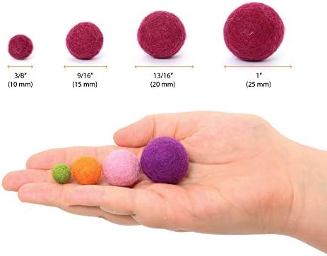 Glaciart One Felt Pom Poms, Wool Balls (240 Pcs) 4 Sizes: 1 cm, 1.5 cm, 2 cm & 2.5 cm, Handmade Felted 60 Color (Red, Pink, Blue, Yellow, Black, Pastel & More), Bulk Small Puff for Felting & Garland - Image 4