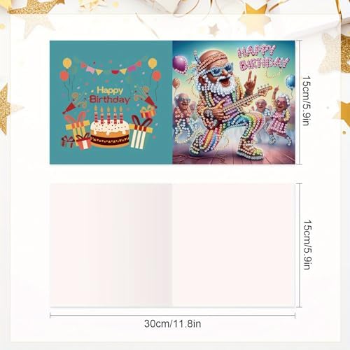 Tontut 6 Pieces Diamond Art Painted Greeting Cards, Trendy Music Elderly 5D DIY Special Shape Diamond Card Creative Gifts, Christmas Thanksgiving Greeting Cards Congratulation - Image 2