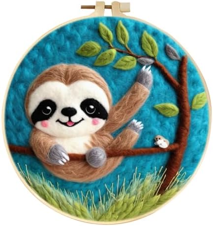 yesJRL Cute Sloth Needle Felting Kit for Beginners, DIY Wool Painting Craft Set with Embroidery Hoop, Easy Animal Wool Art Kit for Adults, Handmade Wall Décor Gift (Sloth, Multi) by yesJRL