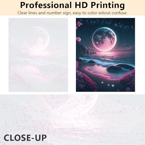 TUMOVO DIY Framed Paint by Numbers for Adults Beginner, Moon Acrylic Paint by Numbers Kit for Adults, Beach Painting by Numbers for Gift Home Decor, Sea Oil Hand Painting Art Crafts 16"x20" - Image 3