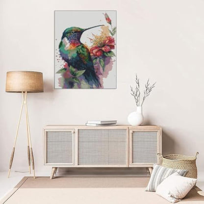 Hummingbird Stamped Cross Stitch Kits，Needlepoint Cross-Stitch Patterns Dimensions Needlecrafts Embroidery Kits，DIY Art Bird Home Wall Decor Perfect for Relaxation 15.7x11.8 Inches - Image 6