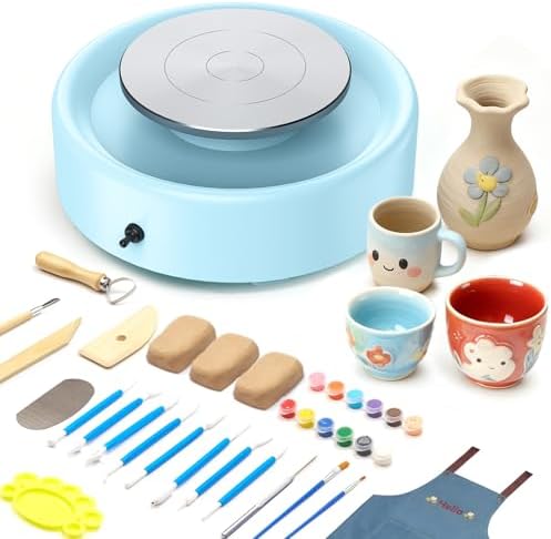 Alldeer Mini Pottery Wheel Machine - 6" Upgraded Clay Wheel for Beginners & Kids, 75W Motor, Adjustable Speed, Low Noise Ceramic Making Kit with 18PCS Sculpting Tools, Ideal for Home DIY by Alldeer