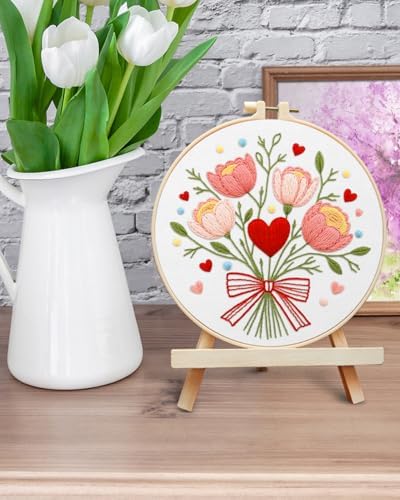 ERKOON Embroidery Kit for Beginners Adult, Flower Cross Stitch Set Include Embroidery Cloth Hoops Threads for Craft Lover Hand Stitch with Embroidery Skill Techniques (Bouquet) - Image 6