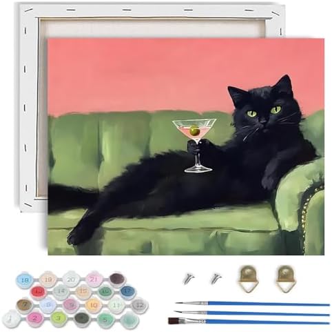 Cat Paint by Numbers Kit for Adults,Retro Paint by Number With Frame by TCDZMYGS
