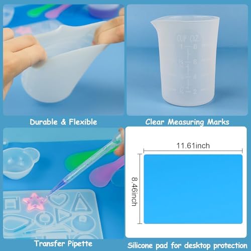 Creahaus Silicone Measuring Cups Tool Kit for Resin, Non-Stick 250 & 100ml Epoxy Mixing Cups, Reusable Resin Supplies with Silicone Mat, Stir Sticks, Pipettes, Cups for Molds, Jewelry Making - Image 6