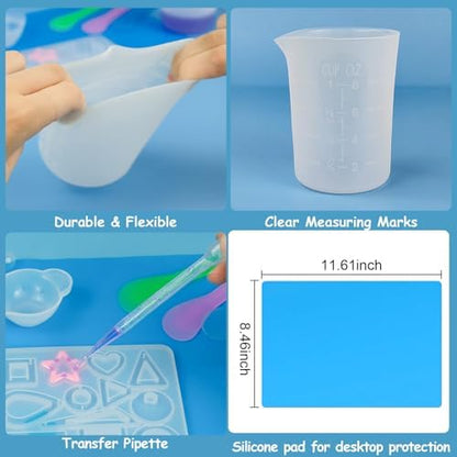 Creahaus Silicone Measuring Cups Tool Kit for Resin, Non-Stick 250 & 100ml Epoxy Mixing Cups, Reusable Resin Supplies with Silicone Mat, Stir Sticks, Pipettes, Cups for Molds, Jewelry Making - Image 6
