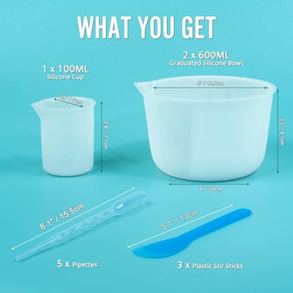 Silicone Resin Mixing Measuring Bowls 2Pcs 600ml/20oz for Resin Supplies, Thickened Reusable Silicone Bowl Cups for Epoxy Mixing, with Stir Sticks, Jewelry Making - Image 2