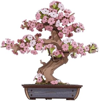 Rolife 3D Wooden Puzzle Flower for Adults, DIY Sakura Bonsai Tree Plants for Home Table Decor, Creative Cherry Blossom Crafts Birthday Model Building Kits Toys by Rolife