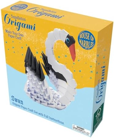 House of Marbles 3D Origami Swan Craft Kit, 25-Piece FSC-Certified Paper Folding Set with Step-by-Step Instructions, Creative Display Project for Kids and Adults by HouseofMarbles