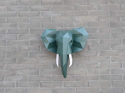 Elephant Head Paper Sculpture,Pre-cut DIY Papercraft Kit,Handmade Wide Animal,3D Paper Art,Dark Green Color,Low Poly Wall Decor,All Accessories Included,DIY Teens Gift - Image 4