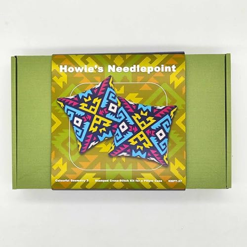Howie's Needlepoint Needlepoint Kits for Adults, Pillow Front Cross Stitch Kit with Embroidery Pattern on Canvas, Yarn, 2 Needles and Instruction, 16 x 16inch(Colourful Geometry 2) - Image 5