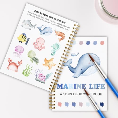 Marine Life Watercolor Workbook, Water Coloring Book, 12 Patterns, Ocean Dreams Watercolor Kit for Beginners, DIY Gift for Adults,Fun Family Art Activity and Gift - Image 6