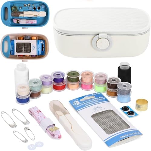 Sewing Kit with Case, Portable Sewing Box Organizer, Needle and Thread Kit with 20 Color Threads, Self Threading Needles, Scissors, Tape Measure, Buttons, Safety Pins for Adults, Travel, Home by Unknown