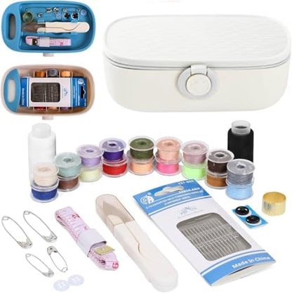Sewing Kit with Case, Portable Sewing Box Organizer, Needle and Thread Kit with 20 Color Threads, Self Threading Needles, Scissors, Tape Measure, Buttons, Safety Pins for Adults, Travel, Home by Unknown