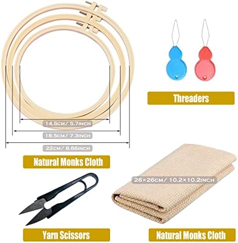 Allazone Embroidery Kit - 17 Pcs with 3 Plastic Hoops, 3 Punch Needles, 12 Colors, Big Eye Needles & Threaders - Image 2