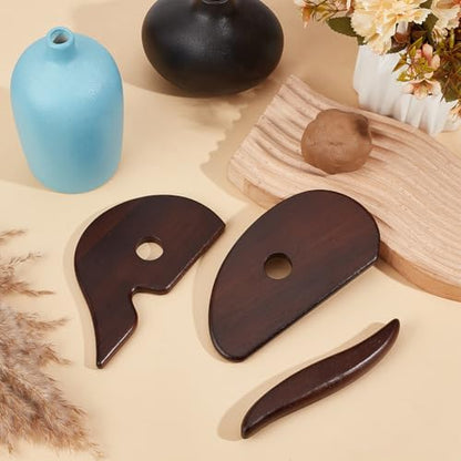 BENECREAT 3PCS Wooden Rib Ceramics Tools, Pottery Ribs for Pottery Tools and Clay Tools, Ceramic Sculpting Tool for DIY Smooths Shapes Mud Trimming Throwing - Image 4