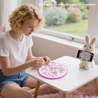 Pink Bowknot Embroidery Kits for Beginners Adults, Cute Hand Embroidery Starter Kits, Counted Cross Stitch Kits for Beginners DIY Craft Kits for Adults Women, Embroidery Hoops, Thread & Video Tutorial - Image 4