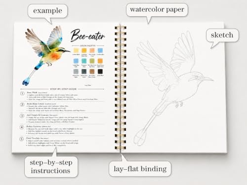Watercolor Workbook for Beginners – Birds, 16 Original Watercolor Projects, Lay-Flat Watercolor Paper Book(9.45 × 7.48 in), Water Coloring Book for Adults, Art Gift - Image 4
