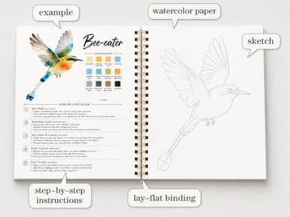 Watercolor Workbook for Beginners – Birds, 16 Original Watercolor Projects, Lay-Flat Watercolor Paper Book(9.45 × 7.48 in), Water Coloring Book for Adults, Art Gift - Image 4