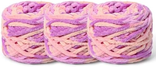 3 Pack Plush Chenille Chunky Yarn 100g (49.2yd) - Fluffy Velvet Yarn Crochet for Blanket Knitting and Crocheting - Baby Yarns for Crocheting Soft - Amigurumi Yarns (3 Pink Purple) by OMoiut